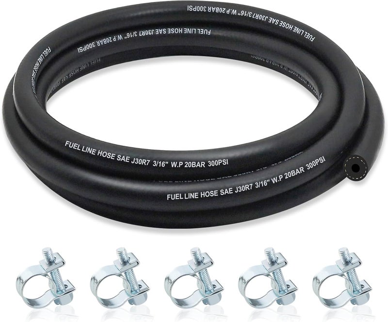 ZONBANG 3/16 Fuel Line, NBR Rubber 3/16 Fuel Hose Nylon Braided with Hose Clamps, Fuel Line Hose for Automotive Vehicles(5FT) - Image 1